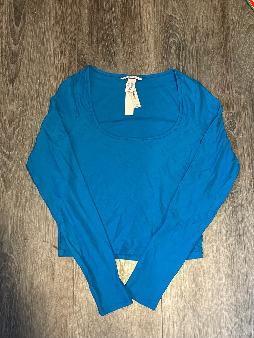 Bright Blue Crop Long Sleeve Scoop Neck Top - Victorias Secret NWT